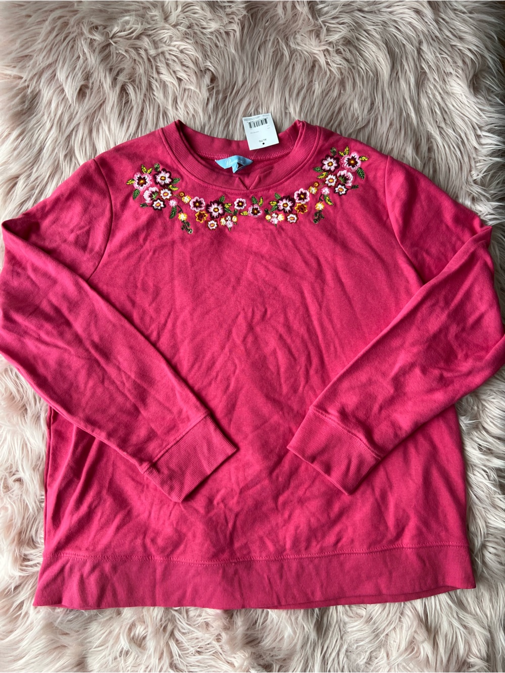 NWT Floral Embroidered Hot Pink Crewneck Sweatshirt XL